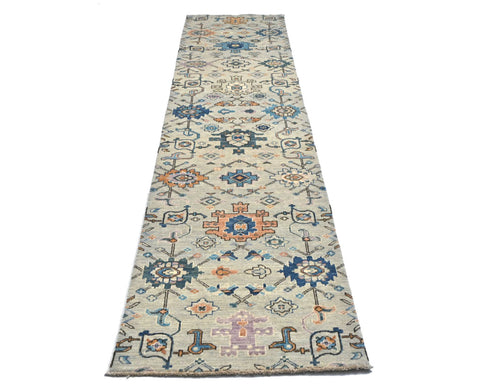 12 Ft Silver Gray Aryana Afghan Hand Knotted Veg Dye Wool Runner Rug